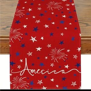 New 4th Of July Red Table Runner, Memorial Day Theme Stars Firework decoration